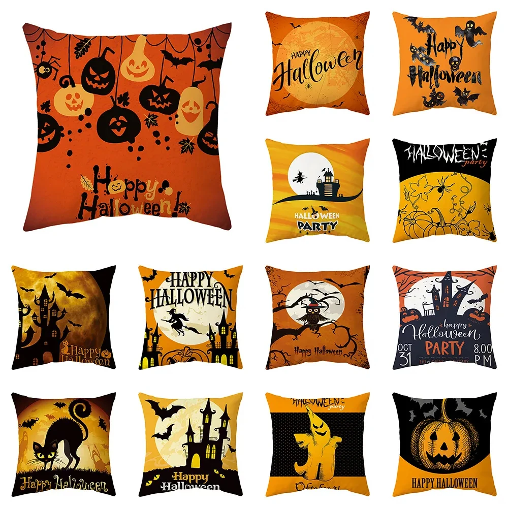 

Halloween Horror Covers Sofa Printed Pumpkin Witch Couchion Covers Bat Castle Cat Pillowcase Kids Room Home Decor DF742