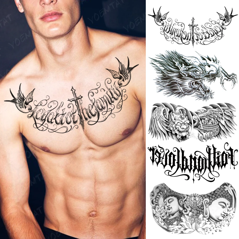 Chest Tattoo Stickers Cross Bird Lettering English Words Waterproof Temporary Fake Tatoo Large Shoulder Sexy Body For Men Women
Chest Tattoo Stickers Cross Bird Lettering English Words Waterproof Temporary Fake Tatoo Large Shoulder Sexy Body For Men Women