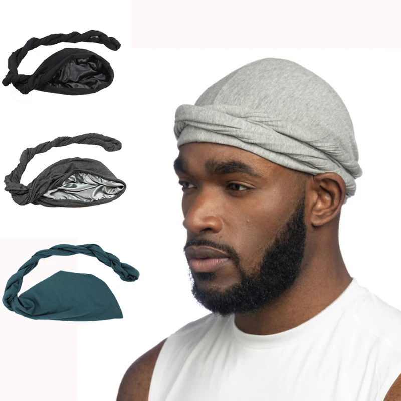 

Head Scarf for Muslim Men Turban Halo Head Wrap Solid Cotton Turban Bonnet Caps National Indian elastic headband cap