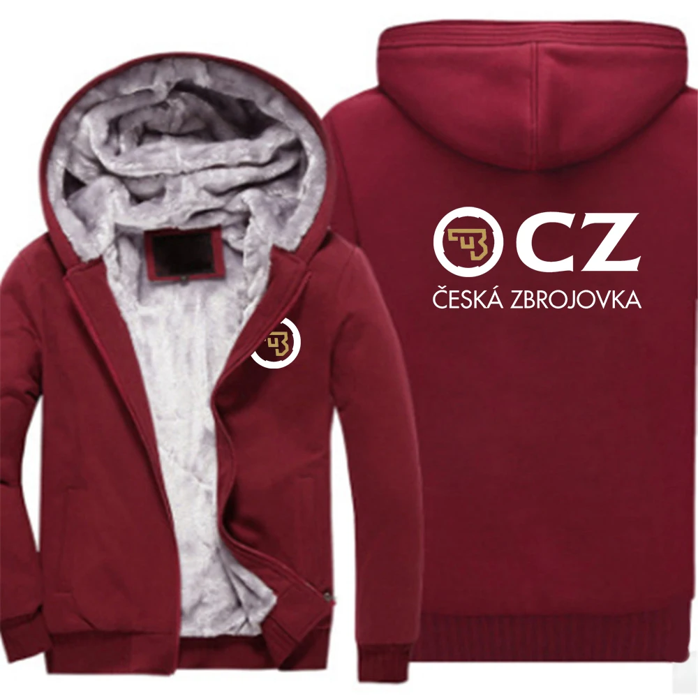 

2023 Winter New CZ Logo Thickened Warmer Hoodie Ceska Zbrojovka Printing Casual Coats Zipper Design Splicing Long Sleeve Hoodies