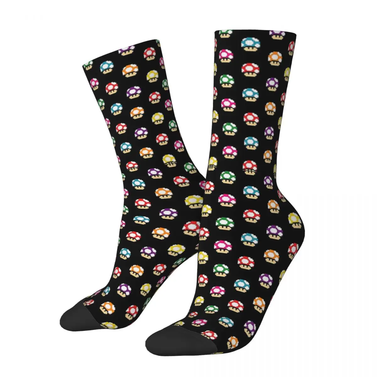 

Pixel Retro Mushrooms Pattern Nostalgia of the 1980s Unisex Winter Socks Windproof Happy Socks Street Style Crazy Sock