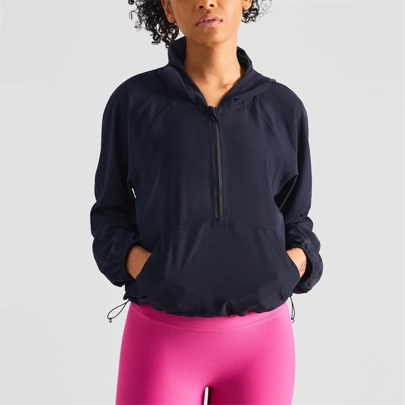 

Solid Color Hooded Sports Jackets Women's Half-zip Windbreak Define Jacket Fitness Leisure Yoga Coat Top Gym Workout Clothing