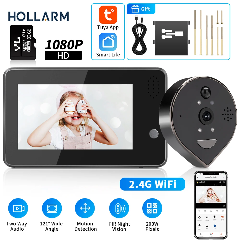 Hollarm Digital Door Peepholes Tuya Smart Doorbell 121° Wide Angle Video Intercom Mirilla PIR Motion Detection Door Cameras
Hollarm Digital Door Peepholes Tuya Smart Doorbell 121° Wide Angle Video Intercom Mirilla PIR Motion Detection Door Cameras