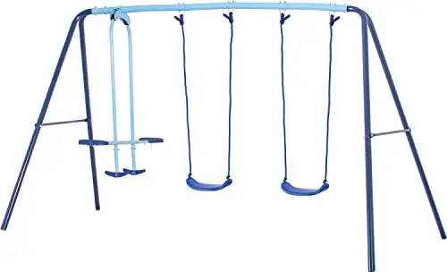 2 in 1 Metal Swing Set with Glider, Heavy Duty A-Frame with Two Swings Seats and One Glider, 4 Children, Ages 3 to 8 for Playgro
2 in 1 Metal Swing Set with Glider, Heavy Duty A-Frame with Two Swings Seats and One Glider, 4 Children, Ages 3 to 8 for Playgro