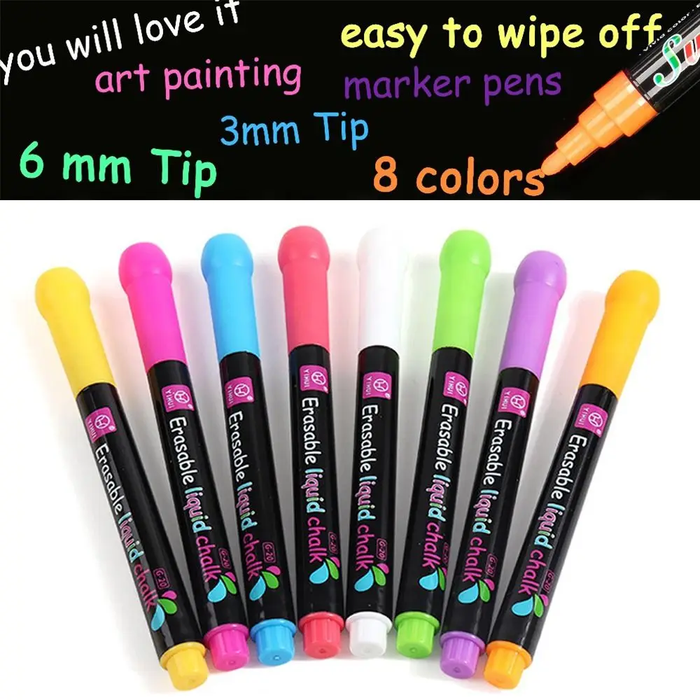 

Dust Free Liquid Chalk Pen Erasable Multi-Color Whiteboard Art Marker Pen Highlighters For Blackboard Graffiti LED Board Writing