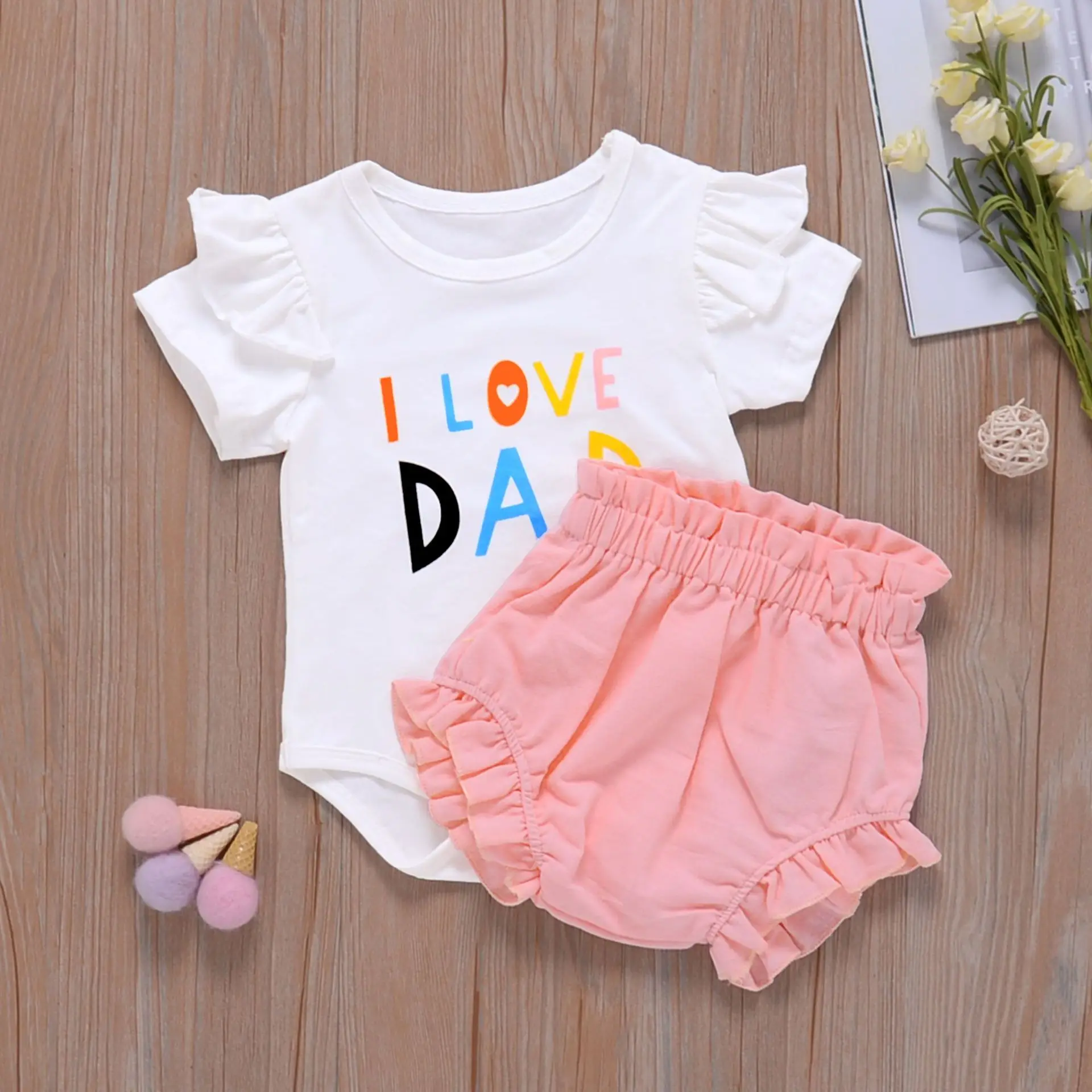 Two Piece Bodysuit+Shorts Summer Children's Clothing Wholesale Short-sleeved Girls White Letter Pullover Triangle Crawling Suit
Two Piece Bodysuit+Shorts Summer Children's Clothing Wholesale Short-sleeved Girls White Letter Pullover Triangle Crawling Suit