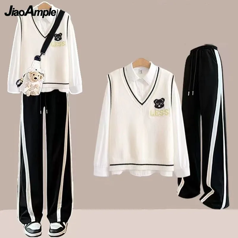 Women's 2023 Autumn/Winter New Fashion White Long Sleeved Shirt+Knitted Vest+Pants Three Piece Korean Elegant Tracksuit Suit
Women's 2023 Autumn/Winter New Fashion White Long Sleeved Shirt+Knitted Vest+Pants Three Piece Korean Elegant Tracksuit Suit