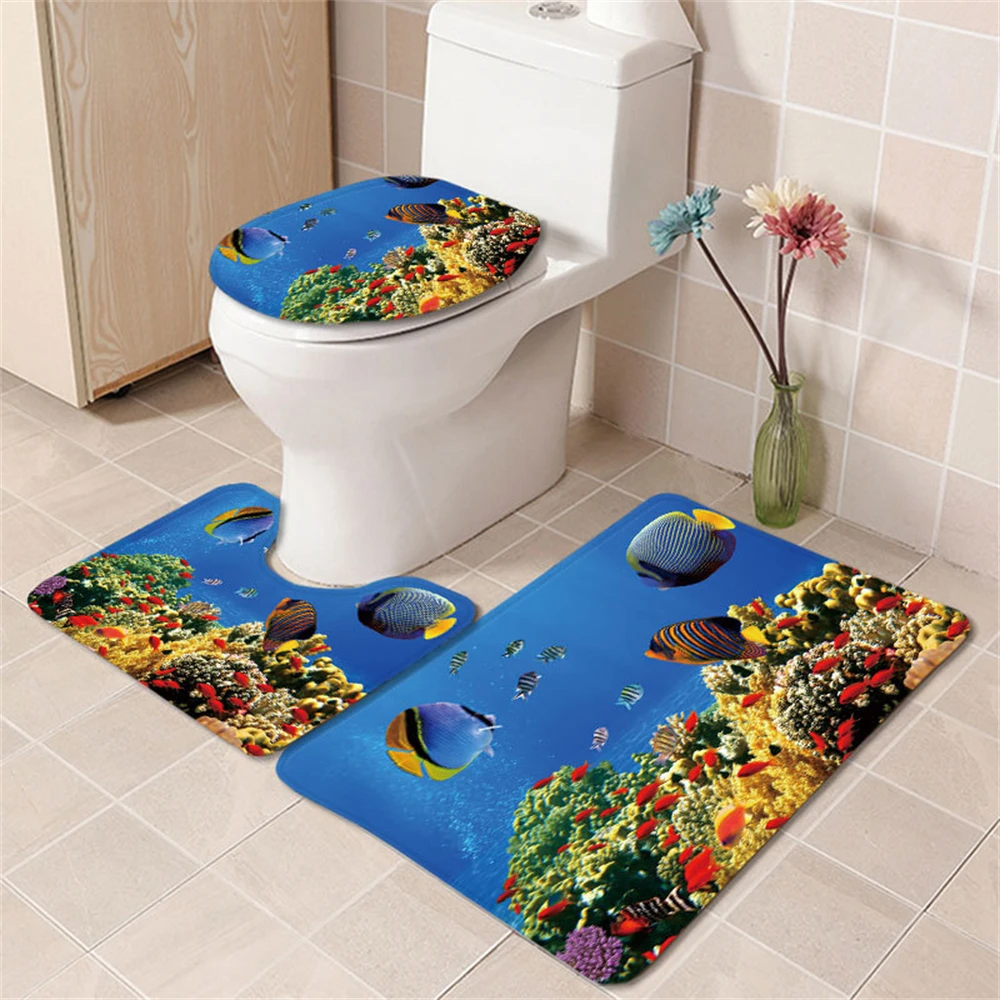Underwater World Marine Fish Coral Bathroom Bathroom Decoration Three-piece Carpet, Toilet Mat Bath Mat non-slip absorbent
Underwater World Marine Fish Coral Bathroom Bathroom Decoration Three-piece Carpet, Toilet Mat Bath Mat non-slip absorbent