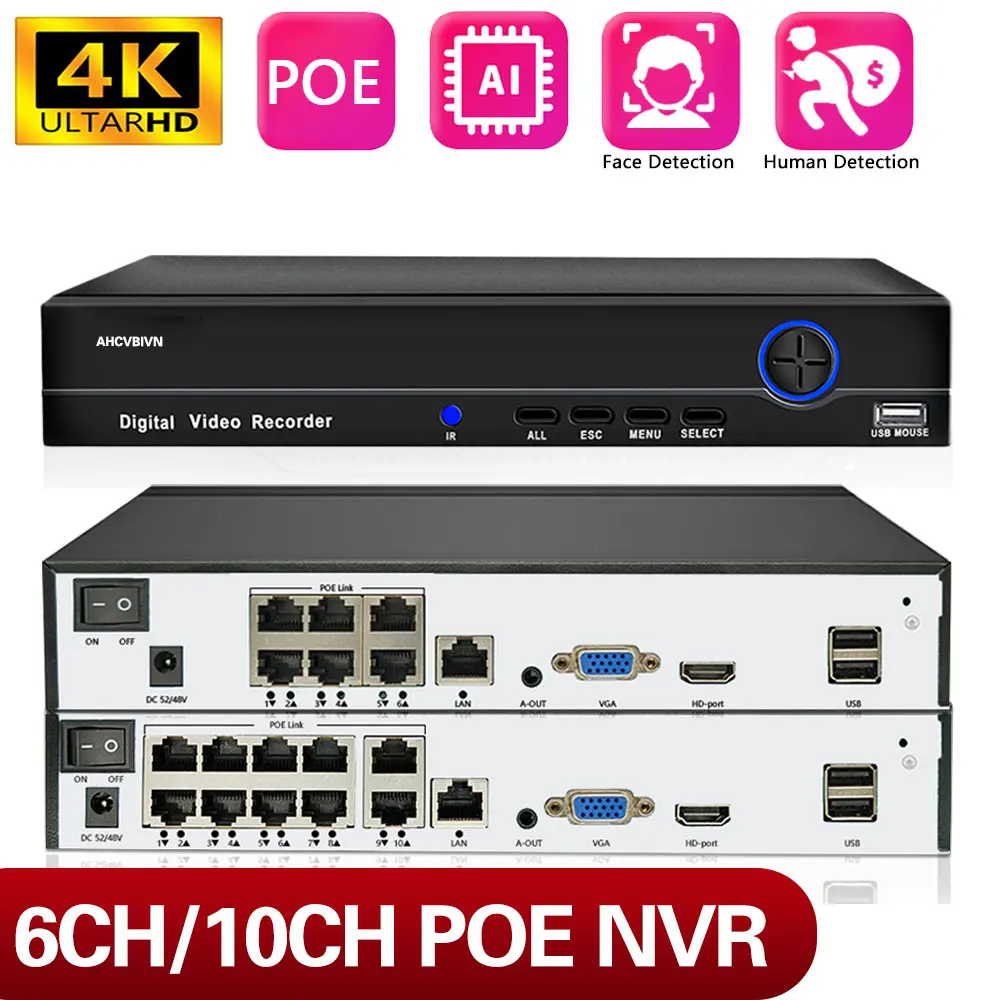 

H.265 Face 10CH 8MP CCTV POE NVR Network Surveillance Video Recorder For 4K 5MP IP Camera XMEYE P2P Cloud 24/7 Record 6CH 8CH