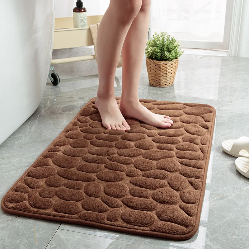 

Cobblestone Embossed Bathroom Bath Mat Coral Fleece Non-slip Carpet In Bathtub Floor Rug Shower Room Doormat Memory Foam Pad