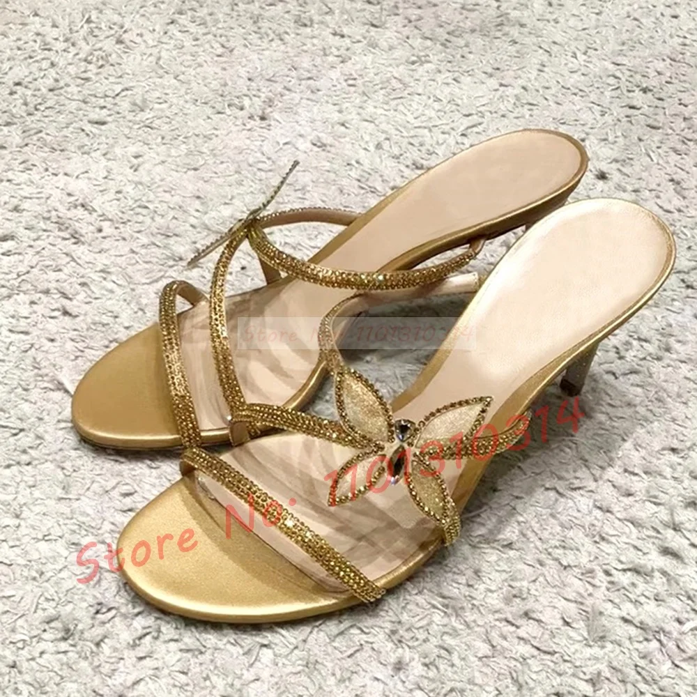 Butterfly Crystal Strappy Slippers Women Sparkly Gold Elegant Summer High Heels Shoes Luxury Holiday Cross Strap Pretty Slippers
Butterfly Crystal Strappy Slippers Women Sparkly Gold Elegant Summer High Heels Shoes Luxury Holiday Cross Strap Pretty Slippers