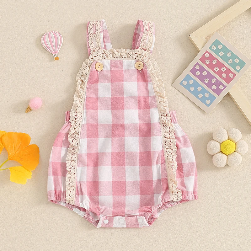 

Suefunskry Baby Girl Summer Overalls Cute Plaid Print Sleeveless Suspender Romper Jumpsuit for Newborn Toddler Cute Clothes