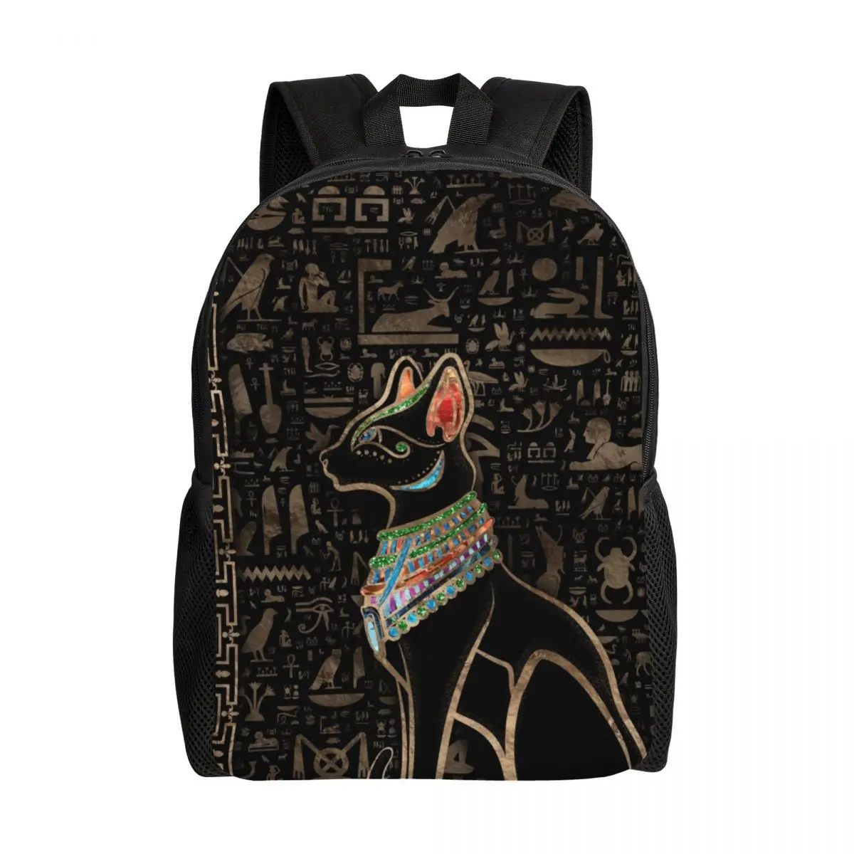 

Customized Egyptian Cat Bastet Backpack Women Men Basic Bookbag for College School Ancient Egypt Goddess Bags