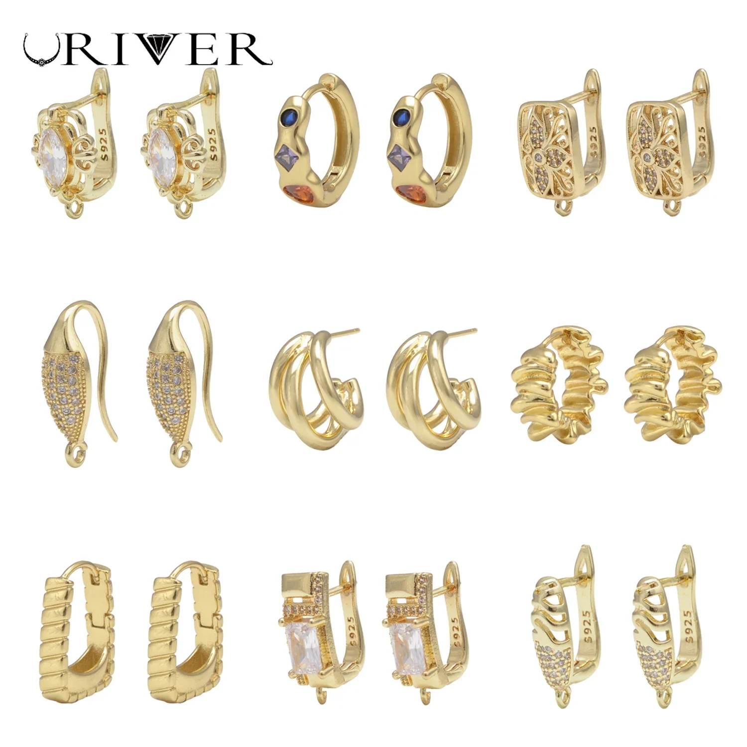 

LJRIVER 3 Pairs Brass Earrings for Women Cubic Zirconia Earring Hooks Pierced Ear Jewelry Women Party Wearable Fashion Jewelry