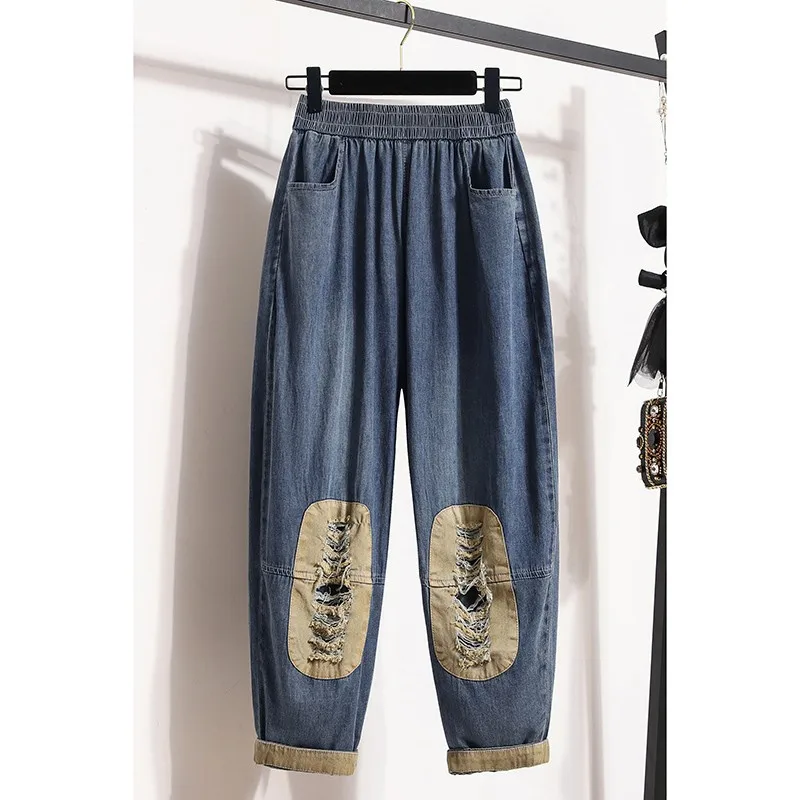 2023 New Arrival Summer Women Cotton Denim Hole Design Ankle-length Pants Casual Loose Elastic Waist Harem Pants Jeans V506
2023 New Arrival Summer Women Cotton Denim Hole Design Ankle-length Pants Casual Loose Elastic Waist Harem Pants Jeans V506