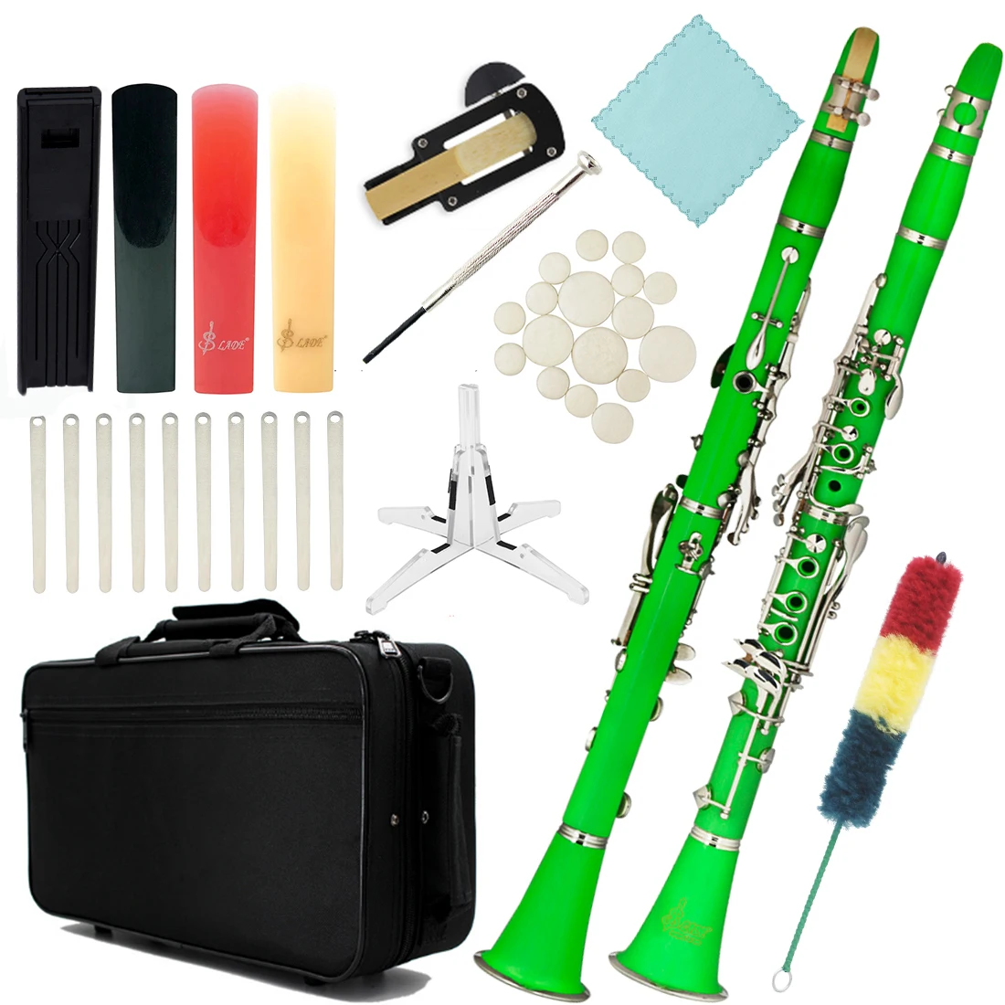 

Green Bb Clarinet B-flat Beginner Student Clarinet for School Orchestras Adults with Hard Shell Cleaning Kit Bracket Gloves Part