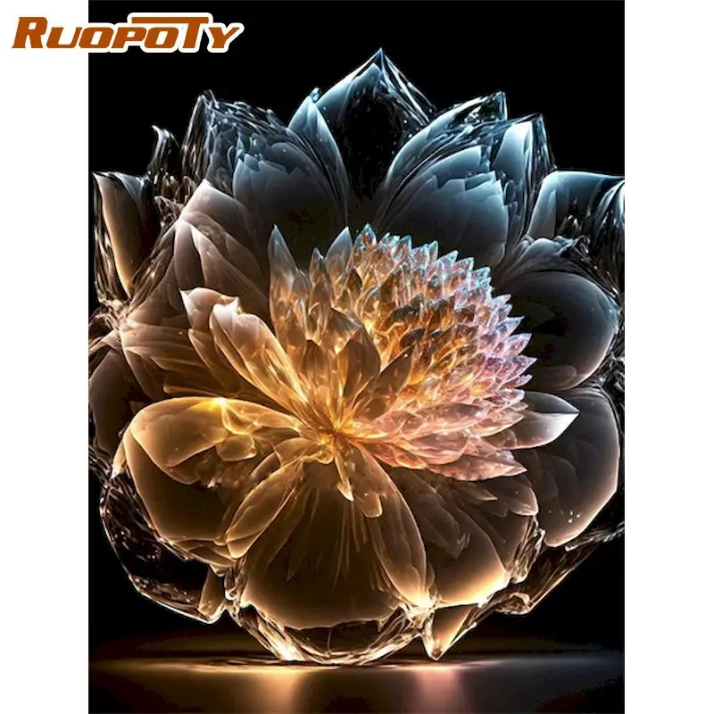 

RUOPOTY Frame Picture By Numbers For Adults Kits Abstract Lotus Flowers Handmade Diy Gift For Wall Art Decors