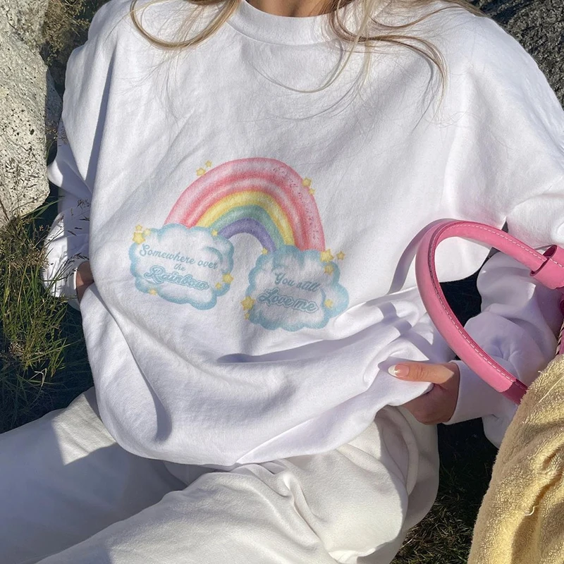 Fashion Y2K Rainbow Print White Cute O Neck Hoodies White Women Casual Loose Oversized Sweatshirt Autumn Long Sleeve Sweetshirts
Fashion Y2K Rainbow Print White Cute O Neck Hoodies White Women Casual Loose Oversized Sweatshirt Autumn Long Sleeve Sweetshirts