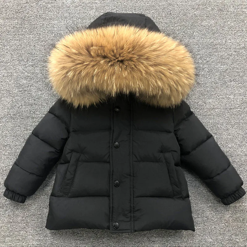 

Kids Winter Down Jacket Real Fur Collar Children's Thicken Warm Short Coat For Baby Boy Girl 2-13 Years Snowsuit