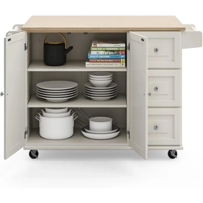 Mobile Kitchen Island Cart with Wood Drop Leaf Breakfast Bar, Off White,Soft White, 54 Inch Width
Mobile Kitchen Island Cart with Wood Drop Leaf Breakfast Bar, Off White,Soft White, 54 Inch Width