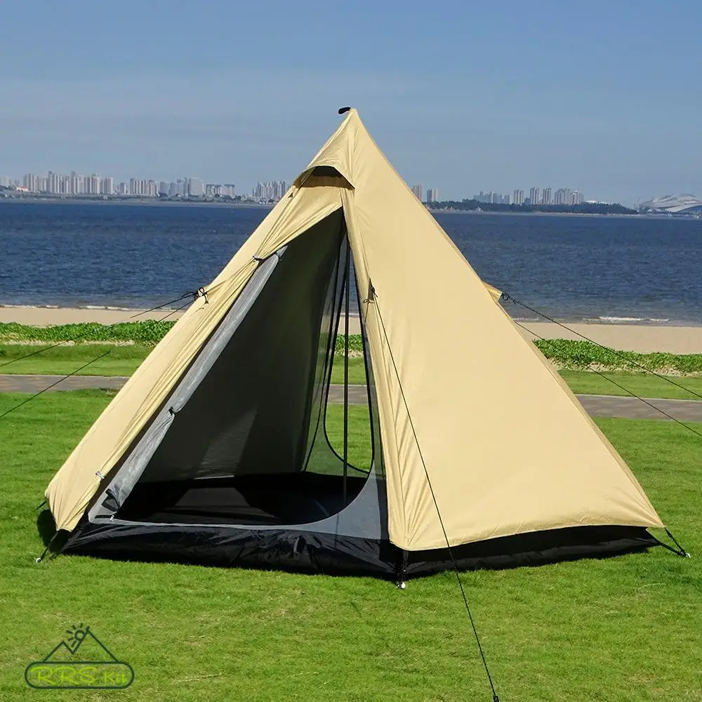 

Pyramid Outdoor Tent 3-4 People Double Layer Indian Style Camping Tent High Quality Aluminum Pole Teepee Family Travel Yurt Tent