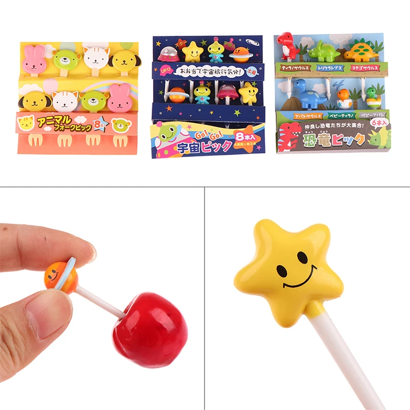 

6/8 Pcs Kids Fruit Picks Needle Stick Toothpicks Mini Creative Fruit Cake Dessert Food Forks Lunch Box Decor Bento Accessories