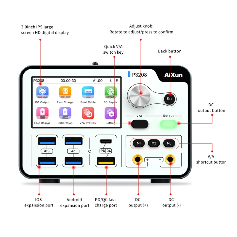 

AIXUN P3208 320W intelligent regulated power supply multi-function interface socket intelligent digital display super high power