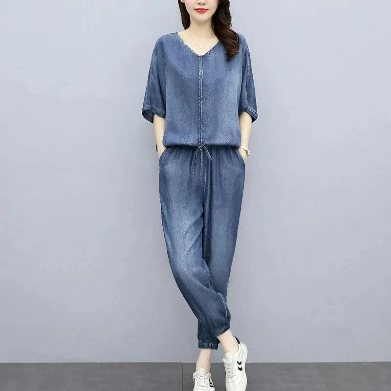 Short-sleeve Denim suit Womens 2022 Summer New Korean Fashion Age-reducing Casual Denim Top+jeans Female Loose Two-piece sets
Short-sleeve Denim suit Womens 2022 Summer New Korean Fashion Age-reducing Casual Denim Top+jeans Female Loose Two-piece sets