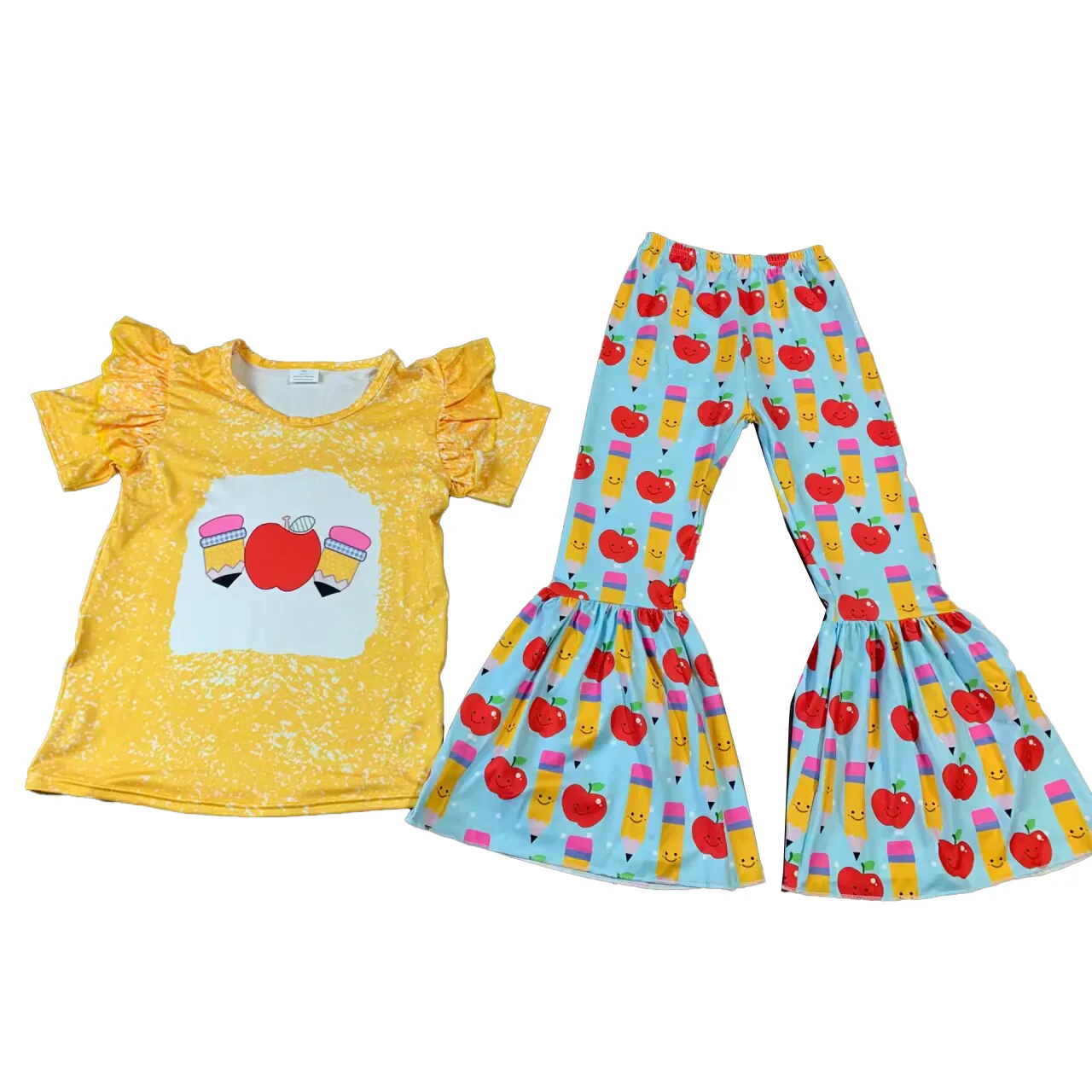 Wholesale Outfits School Pencil Apple Girls Short Sleeve Bell Bottom Pants Boutique Sets
Wholesale Outfits School Pencil Apple Girls Short Sleeve Bell Bottom Pants Boutique Sets