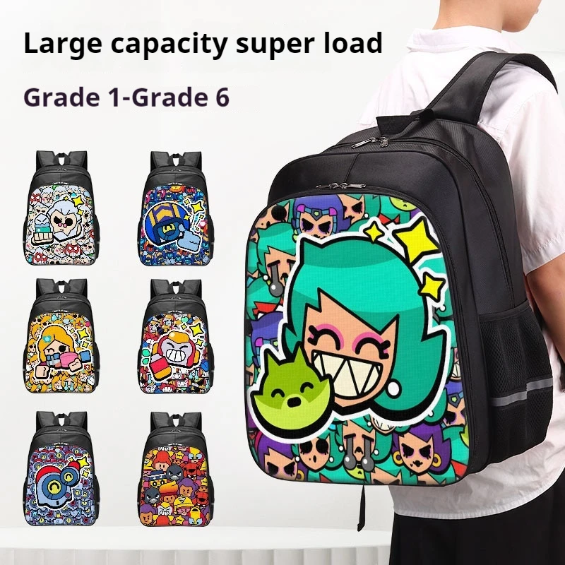 

New Brawl Stars School Bag Catoon Boys Backpack Primary Student 6-12 Years Old Children's Backpack Large Capacity Anime Gifts