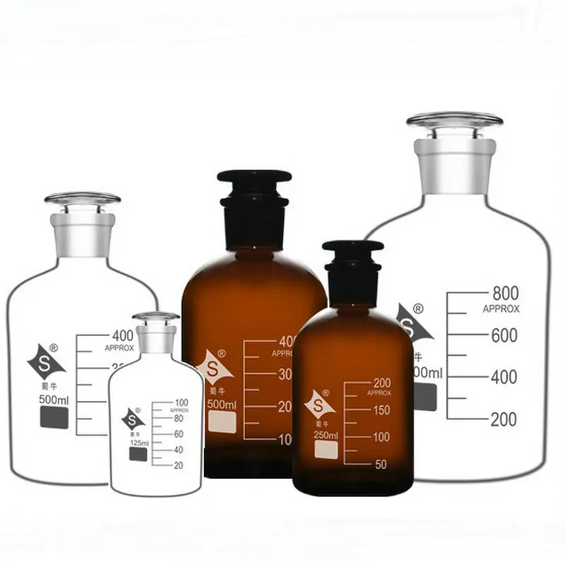 Lab Clear/Brown Glass Reagent Bottles with Frosted Mouth 60/125/250/500/1000ml Sealed sample bottle with scale glass container
Lab Clear/Brown Glass Reagent Bottles with Frosted Mouth 60/125/250/500/1000ml Sealed sample bottle with scale glass container