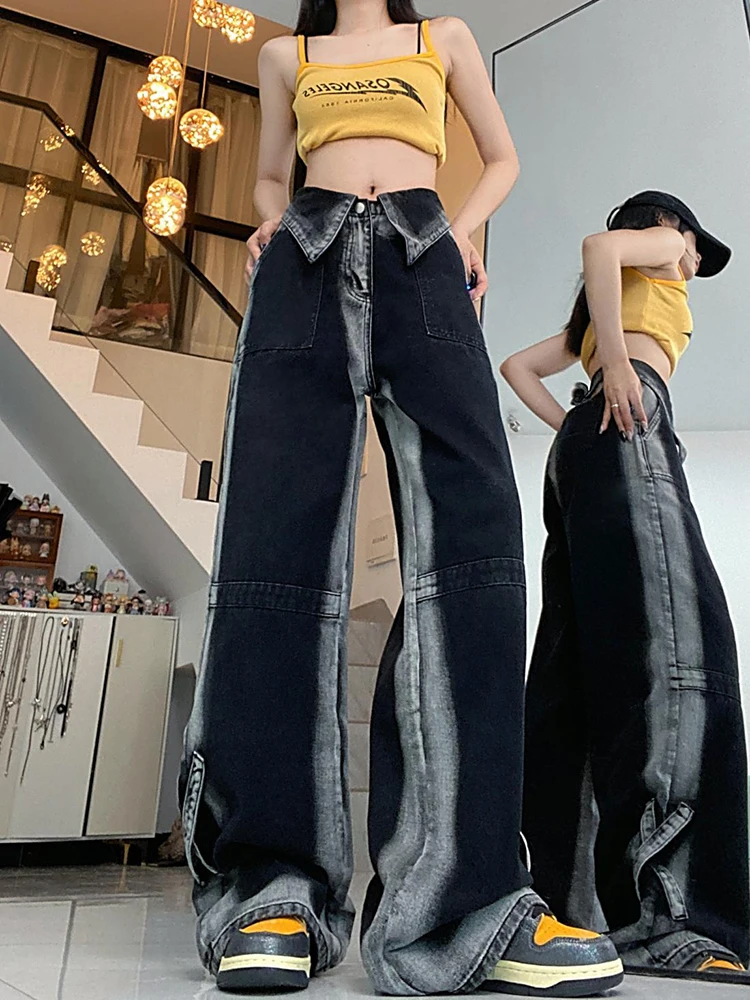 

Джинсы-карго Zoki женские свободные, винтажные брюки из денима в стиле Хай-стрит, повседневные штаны в американском ретро стиле, в стиле хип-хоп, Харадзюку