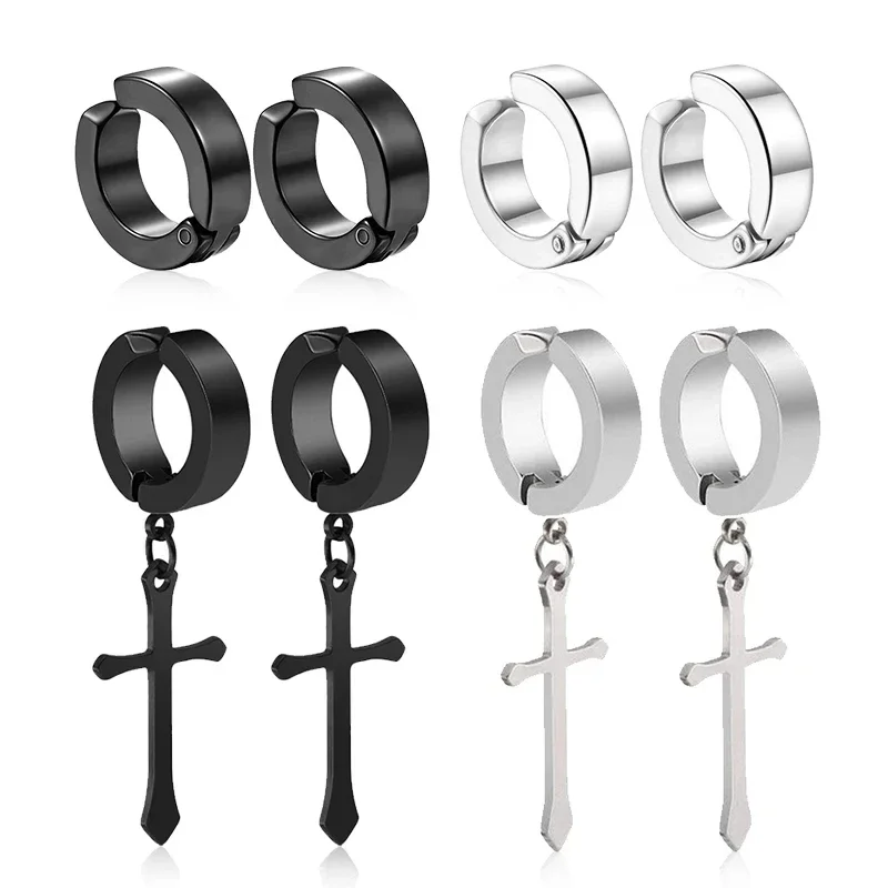 

1/4 Pairs No Piercing Earrings Titanium Steel Clip-on Fake Earring Round Ear Clip For Women Men Punk Party Fashion Sexy Jewelry