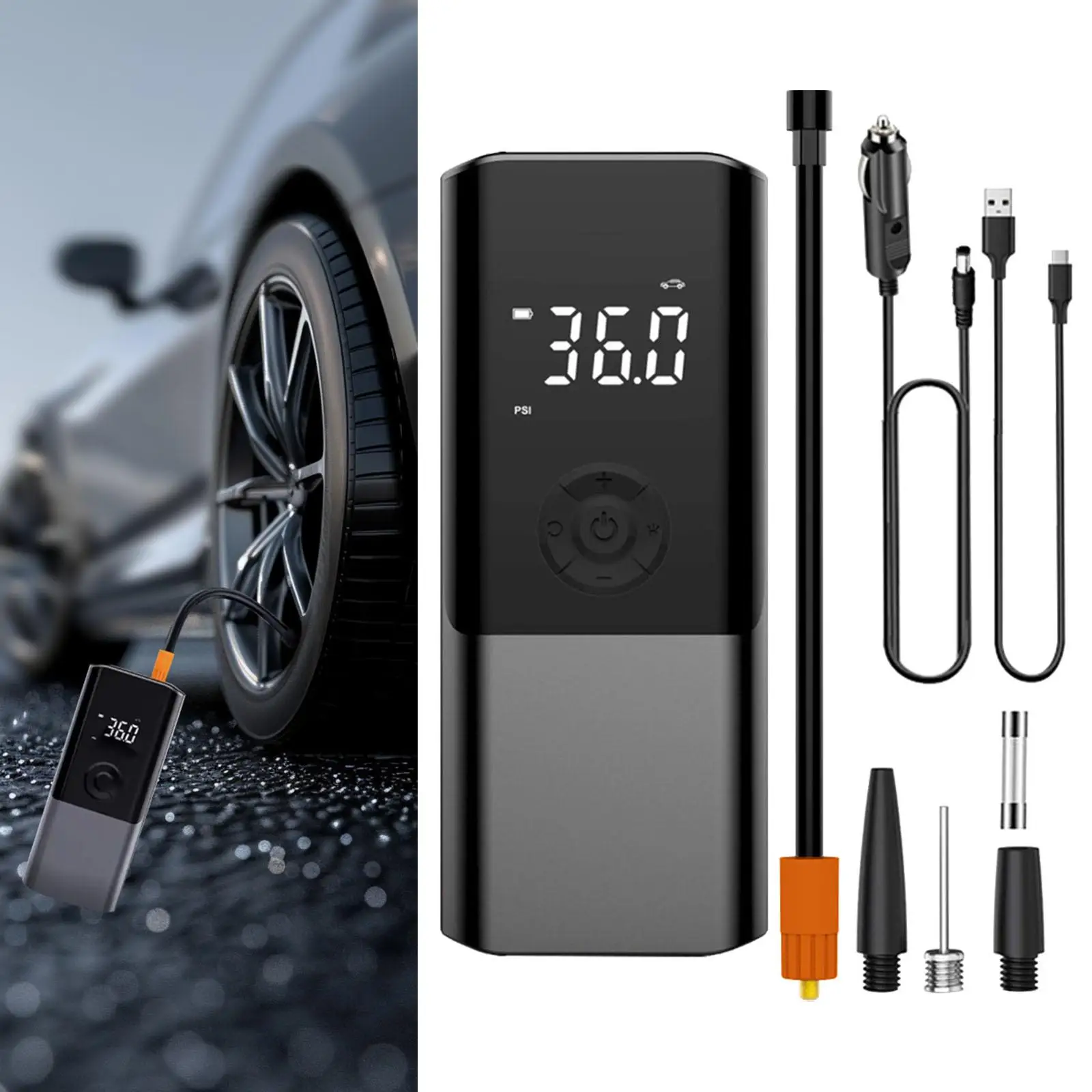 Компактный шинный компрессор, универсальный электрический воздушный насос с шнуром питания для автомобиля и USB-кабелем, 150psi, для транспортных средств, автомобилей, велосипедов
Компактный шинный компрессор, универсальный электрический воздушный насос с шнуром питания для автомобиля и USB-кабелем, 150psi, для транспортных средств, автомобилей, велосипедов
