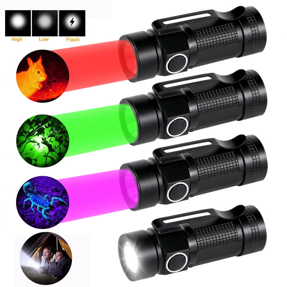 Mini Clip Flashlight Green/Red/UV/White Torch Tactical 3 Modes Led Lamp Outdoor Camping Hiking Hunting Lantern
Mini Clip Flashlight Green/Red/UV/White Torch Tactical 3 Modes Led Lamp Outdoor Camping Hiking Hunting Lantern