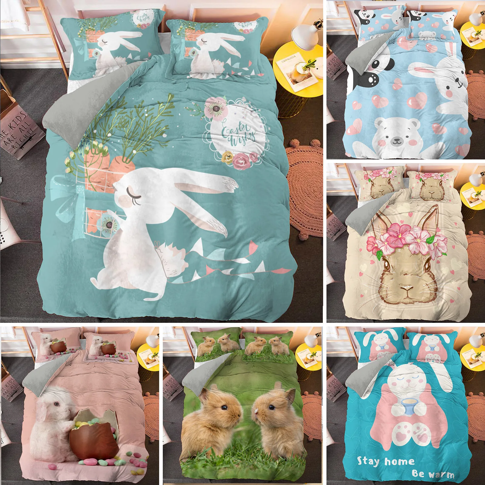 Cartoon Rabbit King Queen Duvet Cover Pet Animal Carrot Bedding Set for Kids Easter Theme Bule 2/3pcs Polyester Quilt Cover
Cartoon Rabbit King Queen Duvet Cover Pet Animal Carrot Bedding Set for Kids Easter Theme Bule 2/3pcs Polyester Quilt Cover