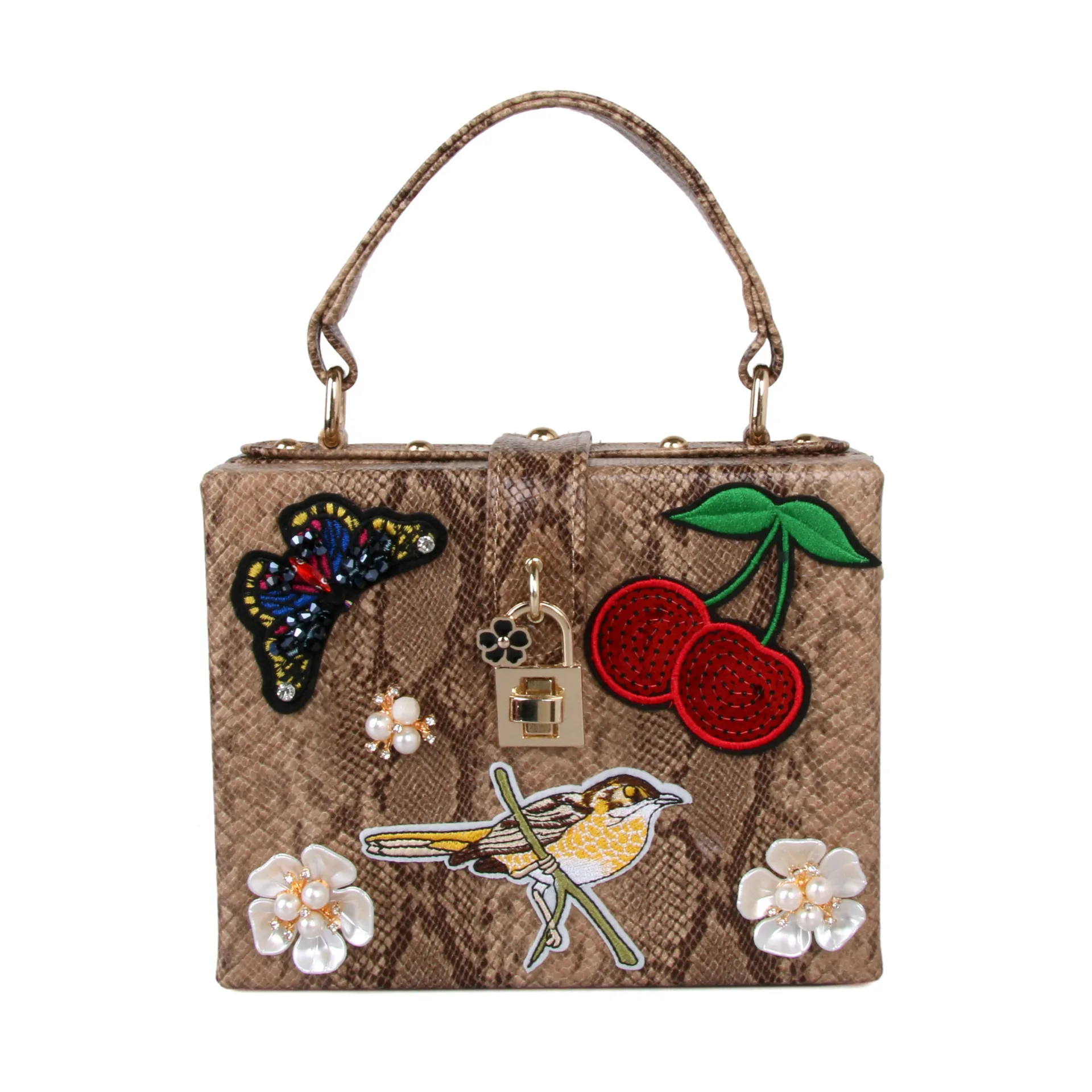 

19.5x15CM Snake Print Diamond Metal Flower Women Style Bird Embroidery Handbag Shoulder Bags Women Messenger A7847