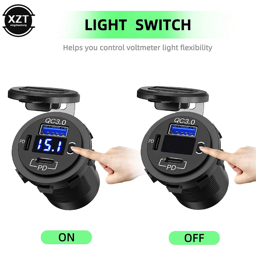 Зарядное устройство с двумя USB-портами, водонепроницаемая розетка PD типа C и QC3.0, с цифровым дисплеем, для автомобилей, лодок, грузовиков
Зарядное устройство с двумя USB-портами, водонепроницаемая розетка PD типа C и QC3.0, с цифровым дисплеем, для автомобилей, лодок, грузовиков