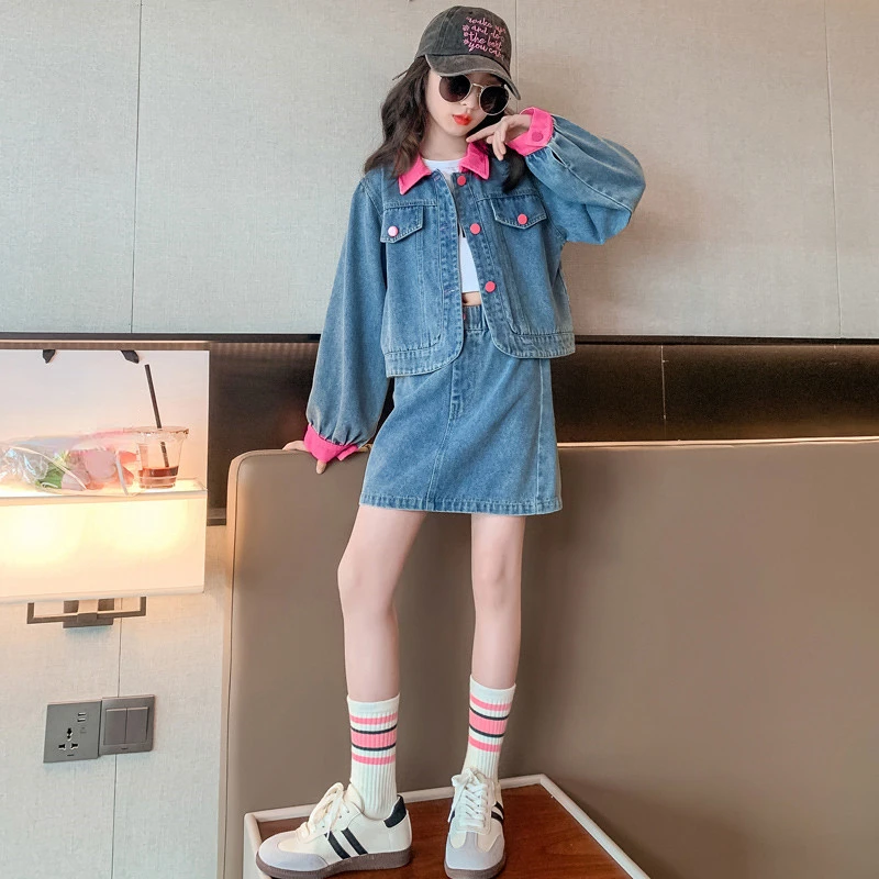 Girls Autumn Clothing Denim Jacket Skirt Set 2023 Korean Spring 4-16 Years Children's Outdoor Outfits Casual Sports Fashion Set
Girls Autumn Clothing Denim Jacket Skirt Set 2023 Korean Spring 4-16 Years Children's Outdoor Outfits Casual Sports Fashion Set