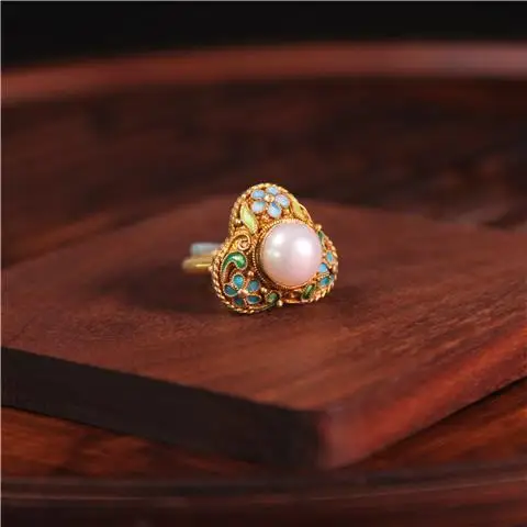 Filament Inlaid Sterling Silver Gold Plated Blue Pearl Ring Women's Court Retro Design Hanfu Matching Jewelry Girlfriend Gift
Filament Inlaid Sterling Silver Gold Plated Blue Pearl Ring Women's Court Retro Design Hanfu Matching Jewelry Girlfriend Gift