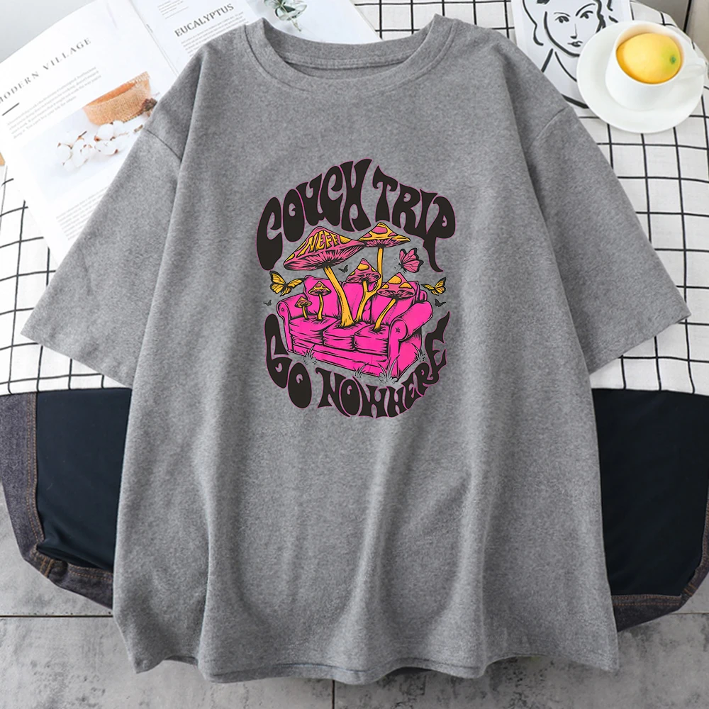 

Хлопковая футболка Cottagecore Мужская в эстетическом стиле, свободная повседневная одежда с коротким рукавом, с изображением грибов, диванов, поездок куда-то