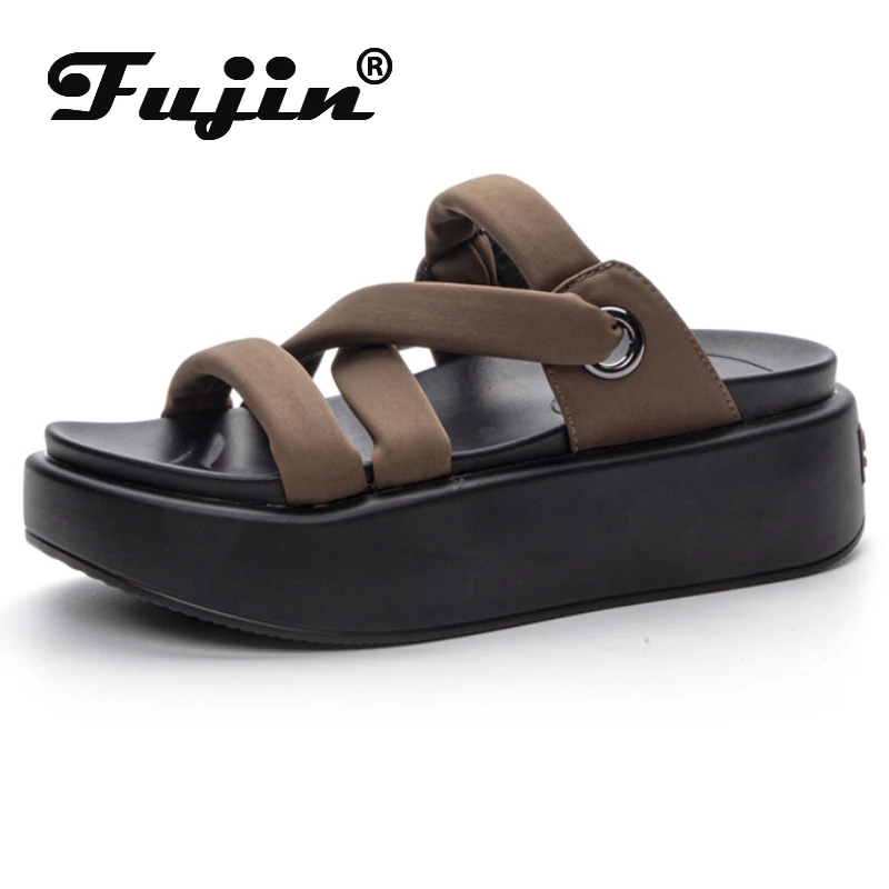 

Fujin 6cm Synthetic Weave Cloth Summer Women Sandals Ladies Slipper Platform Wedge Mujer Comfy Fashion Ladies Peep Toe Shoes