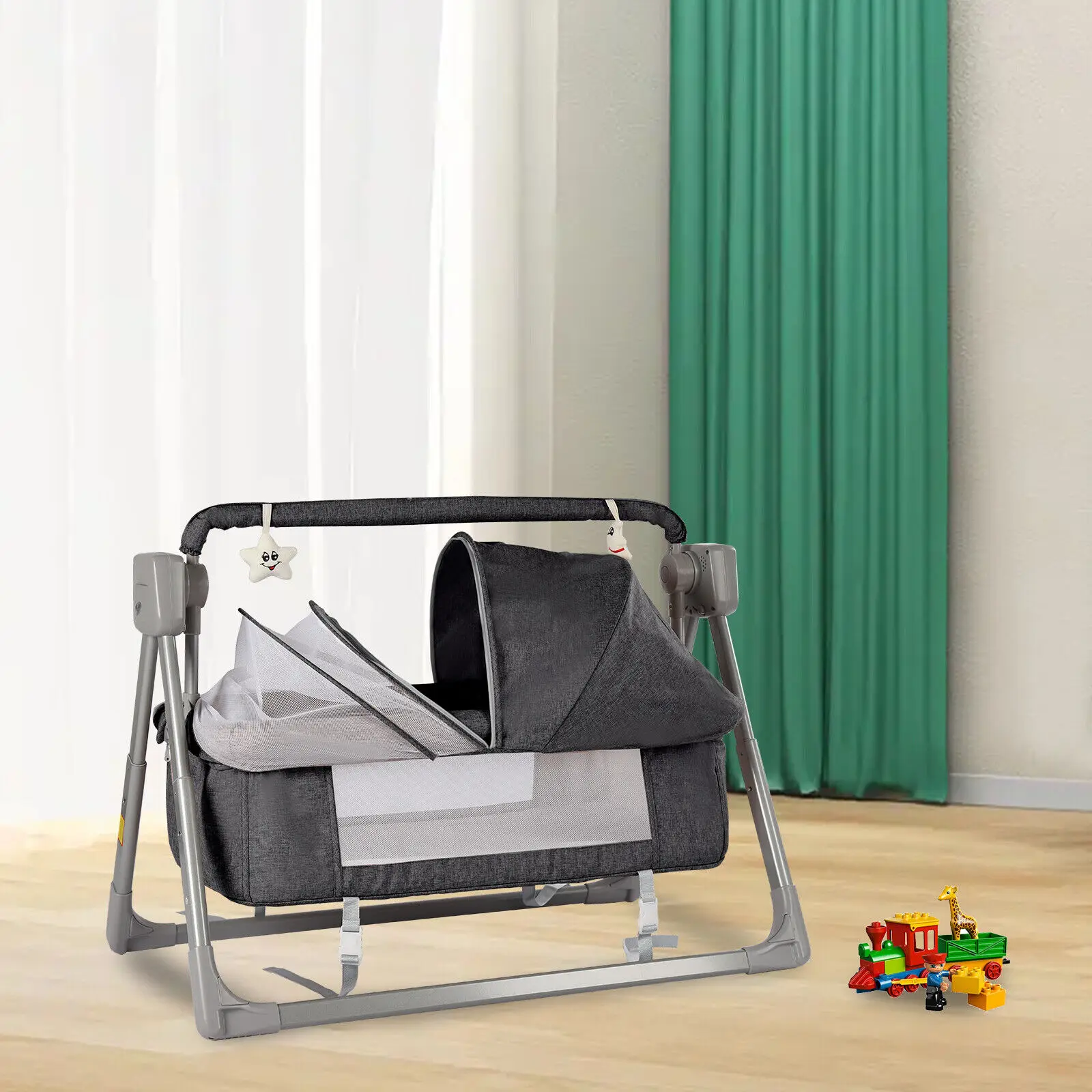 

Electric Baby Cradle Swing Basket,5 Speed Baby Cradle Rocking Bed,Music Remoter Control Rocker Baby Sleeping Basket Cot