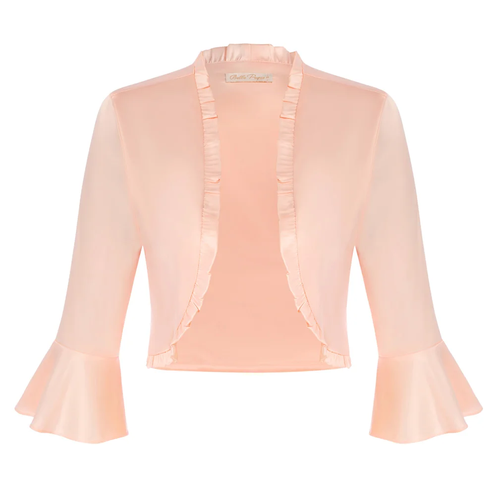 BP Women Shrug Vintage Satin Smooth 3/4 Bell Sleeve Elegant Open Front Ruffled Trim Bolero Casual Autumn Cropped Jackets
BP Women Shrug Vintage Satin Smooth 3/4 Bell Sleeve Elegant Open Front Ruffled Trim Bolero Casual Autumn Cropped Jackets