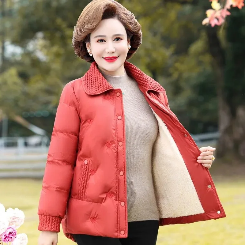 

New Middle-Aged Elderly Mothers Women Winter Clothes Short Down Cotton-Padded Jacket Plus Velvet Thickening Keep Warm Overcoat