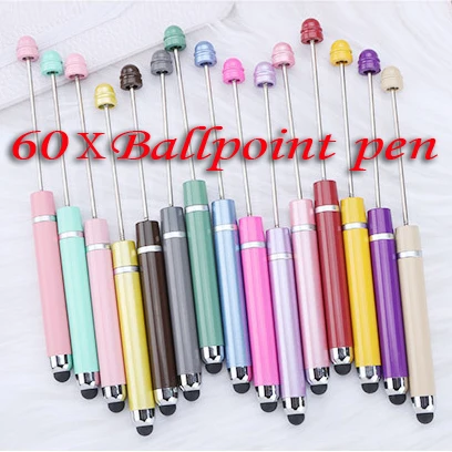 

60pcs Multi Color Touch Screen Beaded Pen DIY Cute Puzzle Beadable Ball Pen Mobile IPad Touch Pens Business Office Gift Pen