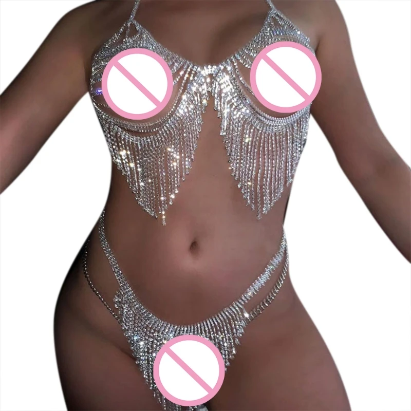 Women Sexy for rhinestone Body Chain Bikini Set Crystal Tassel Bra Panties Under
Women Sexy for rhinestone Body Chain Bikini Set Crystal Tassel Bra Panties Under