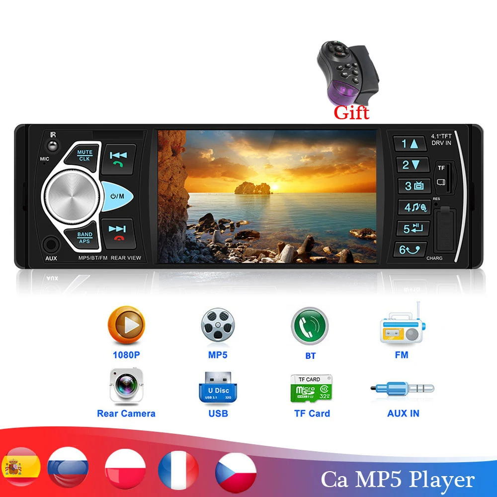 Car Radio 1 Din Stereo MP5 Player Bluetooth FM USB Autoradio 4.1 Inch Support Rear View Mirrolink Steering Wheel Control
Car Radio 1 Din Stereo MP5 Player Bluetooth FM USB Autoradio 4.1 Inch Support Rear View Mirrolink Steering Wheel Control