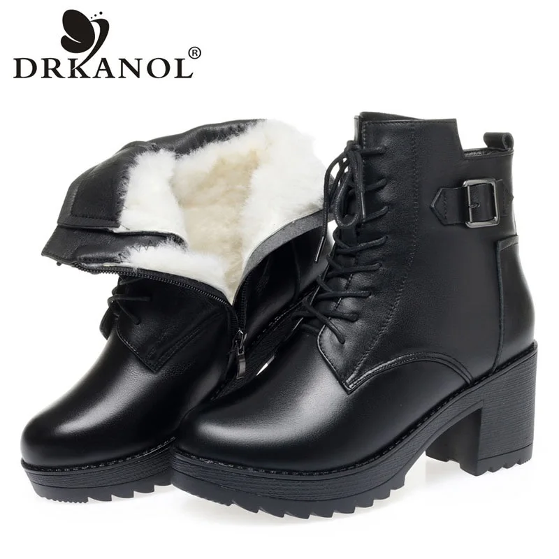 DRKANOL Fashion Women Winter Boots Black Cowhide Round Toe 100% Natural Wool High Heel Platform Ankle Boots Women Warm Fur Shoes
DRKANOL Fashion Women Winter Boots Black Cowhide Round Toe 100% Natural Wool High Heel Platform Ankle Boots Women Warm Fur Shoes