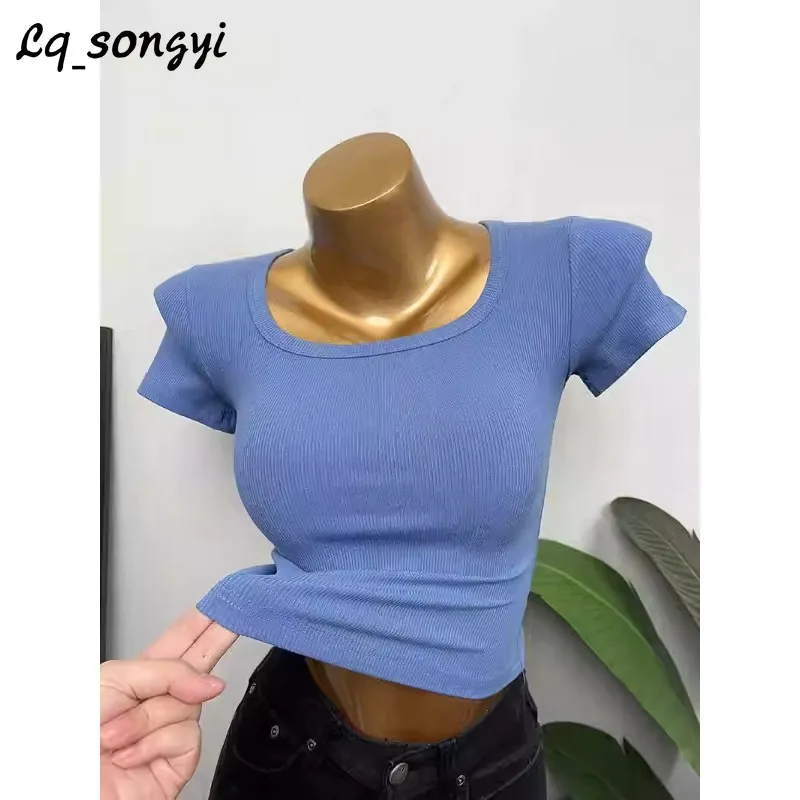 Кроп-топы Lq_songyi с глубоким круглым вырезом, тонкие футболки с коротким рукавом, корейский популярный топ, летний женский облегающий плотный Топ
Кроп-топы Lq_songyi с глубоким круглым вырезом, тонкие футболки с коротким рукавом, корейский популярный топ, летний женский облегающий плотный Топ